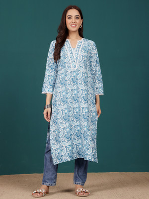 Varanga Women Printed Straight Kurta(Blue)