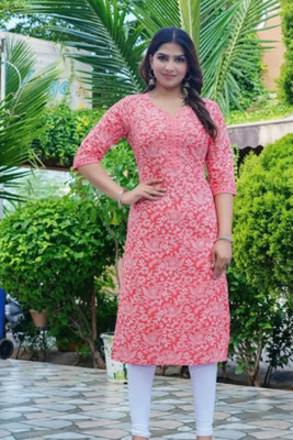 CHABUTRA TREND Women Printed Straight Kurta(Red)