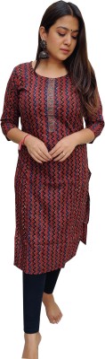 TAVAN Women Kalamkari Straight Kurta(Maroon)