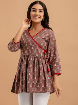 Feranoid Retail Women Floral Print A-line Kurta(Brown)