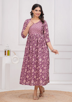 PIROKI Women Printed Anarkali Kurta(Purple)