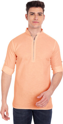 Vida Loca Men Solid Pathani Kurta(Orange)