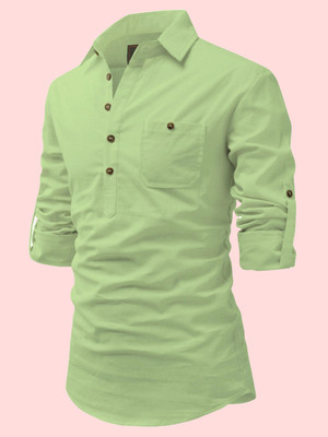 Classycollar Men Solid Pathani Kurta(Light Green)
