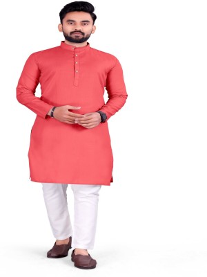 SilverBuck Men Solid Straight Kurta(Pink)