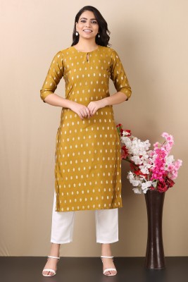 NIMVY Women Block Print Straight Kurta(Yellow)