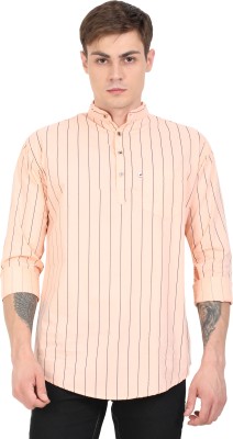 AIDAN PAUL Men Striped Straight Kurta(Orange)