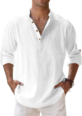 SHOPYCLICK Men Solid Straight Kurta(White)