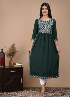 ASHISH PRINT Women Embroidered Ethnic Dress Kurta(Dark Green)