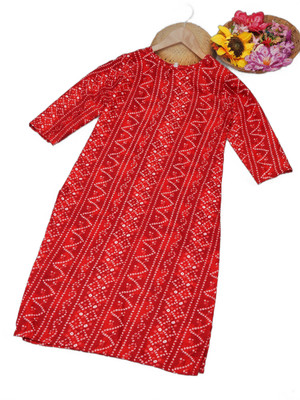 RIDDHI COLLECTION MALL Women Printed Straight Kurta(Red, White)