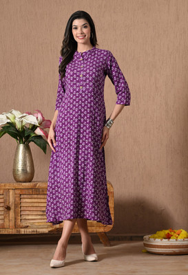 METAFAB Women Printed A-line Kurta(Maroon)