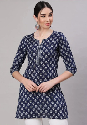 KLPSK Women Printed Straight Kurta(Blue)