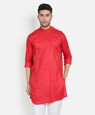 ARMAAN ETHNIC Men Self Design, Checkered Asymmetric Kurta(Red)