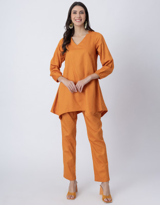 moomaya Women Solid Anarkali Kurta(Orange)