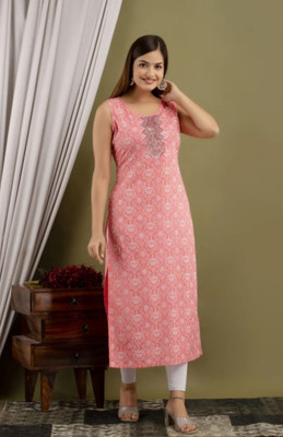 SHYAMAJIFASHION Women Printed Straight Kurta(Pink)