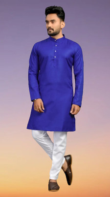 Biswas Trend Men Solid Straight Kurta(Blue)