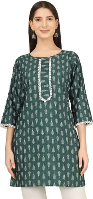 MRTDESIGNS Women Floral Print Straight Kurta(Dark Green)