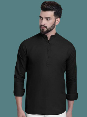 SuperTrend Men Embroidered Straight Kurta(Black)
