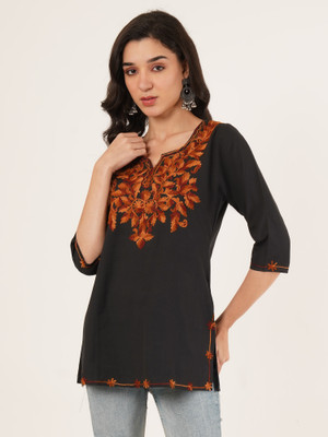 Ethic Glance Women Embroidered A-line Kurta(Black)
