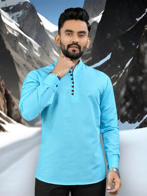 Nnc Men Solid Straight Kurta(Light Blue)