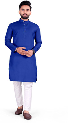 VyomCreation Men Solid Straight Kurta(Dark Blue)