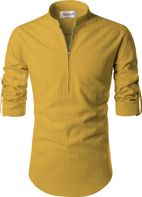 UNIFAV Men Solid Pathani Kurta(Yellow)
