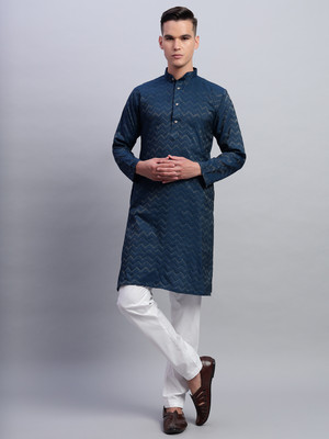 NIVATEX Men Woven Design Straight Kurta(Blue)