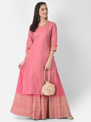 Span Women Self Design Straight Kurta(Pink)