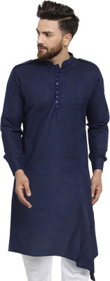 JS COLLECTION Men Solid Asymmetric Kurta(Dark Blue)