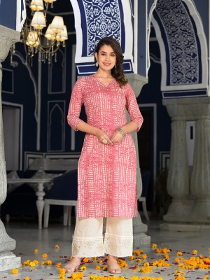 Varanga Women Printed Straight Kurta(Pink)