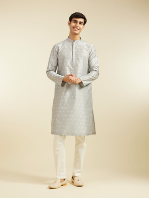 DIWAS by Manyavar Men Self Design Straight Kurta(Grey)