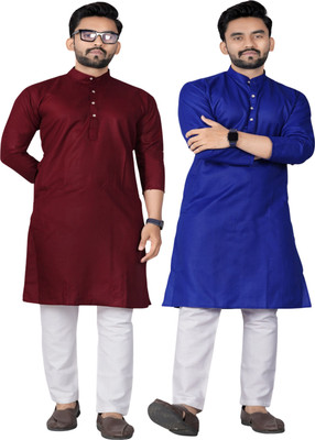 DHASU TRENDZ Men Solid Straight Kurta(Maroon, Blue)