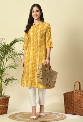 Glowworld Women Printed Straight Kurta(Yellow)