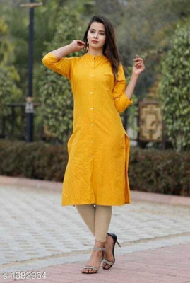 ECOCHOICECOMPANY Women Solid A-line Kurta(Yellow)
