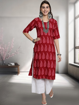 1 Stop Fashion Women Printed A-line Kurta(Red)