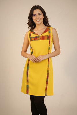 NURBOUTIQUE Women Checkered, Solid A-line Kurta(Yellow)