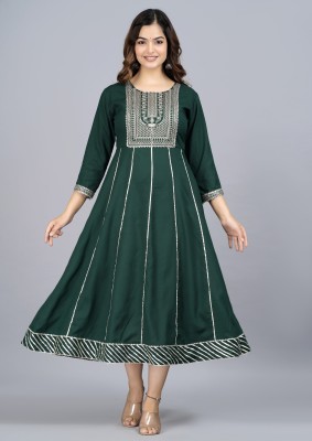 TRENDS WOW Women Embroidered Anarkali Kurta(Dark Green)