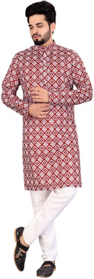 BBSTEXTILES Men Printed A-line Kurta(Red)