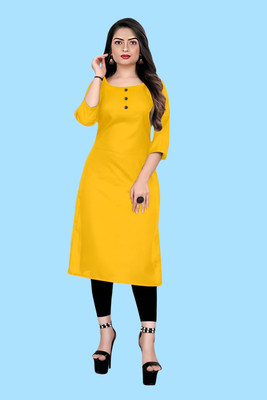 HouseOfCommon Women Solid A-line Kurta(Yellow)