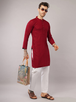 ZarwaH Men Embroidered Ethnic Dress Kurta(Red)