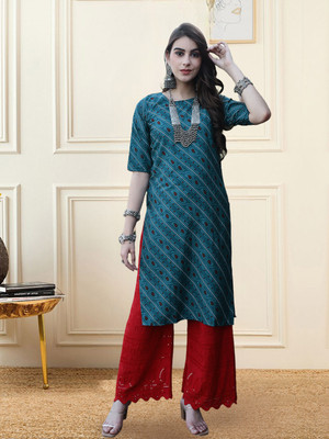 1 Stop Fashion Women Printed A-line Kurta(Blue)