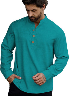 Navkanj Men Solid Straight Kurta(Dark Green)