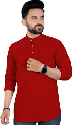 CROWNTAIL Men Solid Straight Kurta(Red)