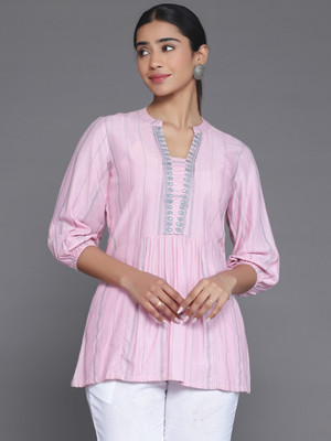 LIBAS Women Woven Design Straight Kurta(Pink)
