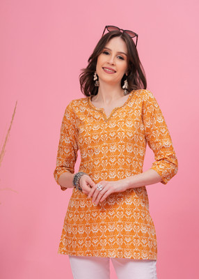 maapa Women Printed Straight Kurta(Yellow)