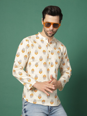 Sangria Men Printed Straight Kurta(White)