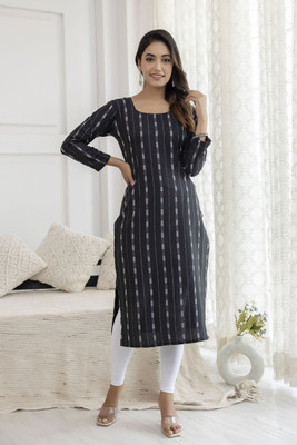 Tela Bonita Women Printed Straight Kurta(Black)