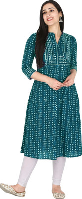 Kannahi Women Geometric Print A-line Kurta(Green)