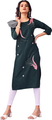 Ranrasiya Tex Women Printed Straight Kurta(Green)