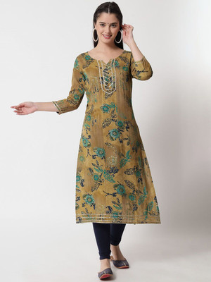 ANOUK Women Printed A-line Kurta(Green)