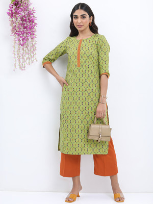KETCH Women Printed Straight Kurta(Green)